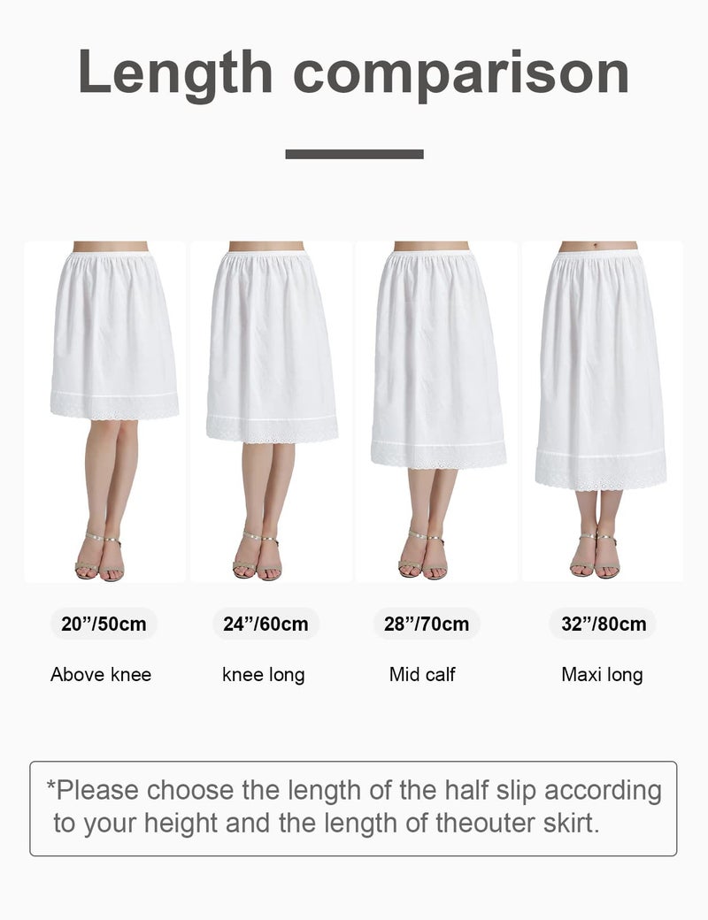 BEAUTELICATE Half Slip Skirt Extender with Lace Embroidery 100% Cotton Vintage Underskirt - Image 3